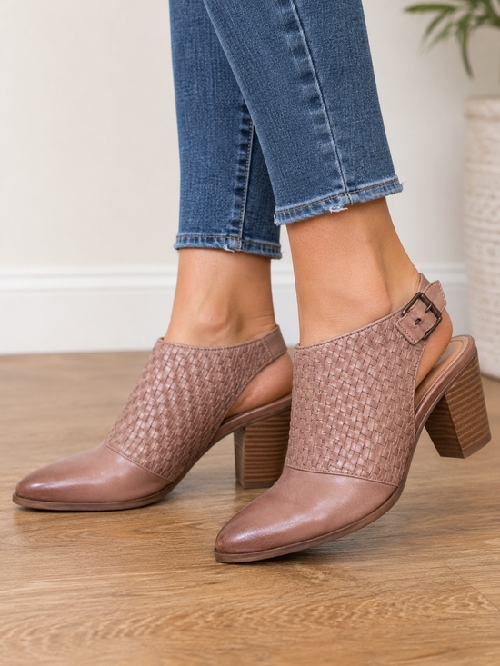 House of Harlow 1960 Shoes - House of Harlow 1960 Woven  Leather. Weathered Look And Slingback Stacked Heels
